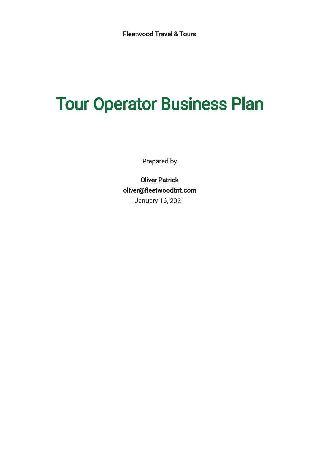 sample business plan for tour company