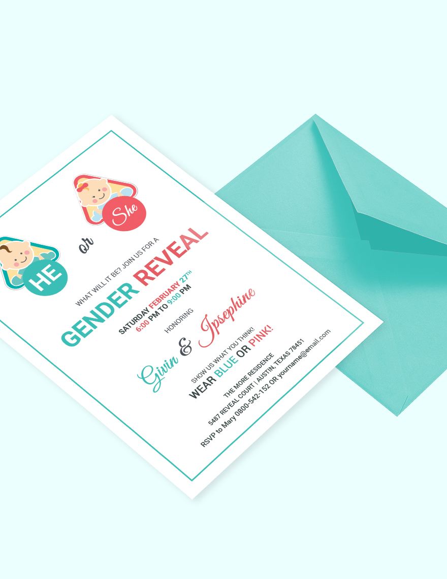 Baby Gender Reveal Invitation Card Template