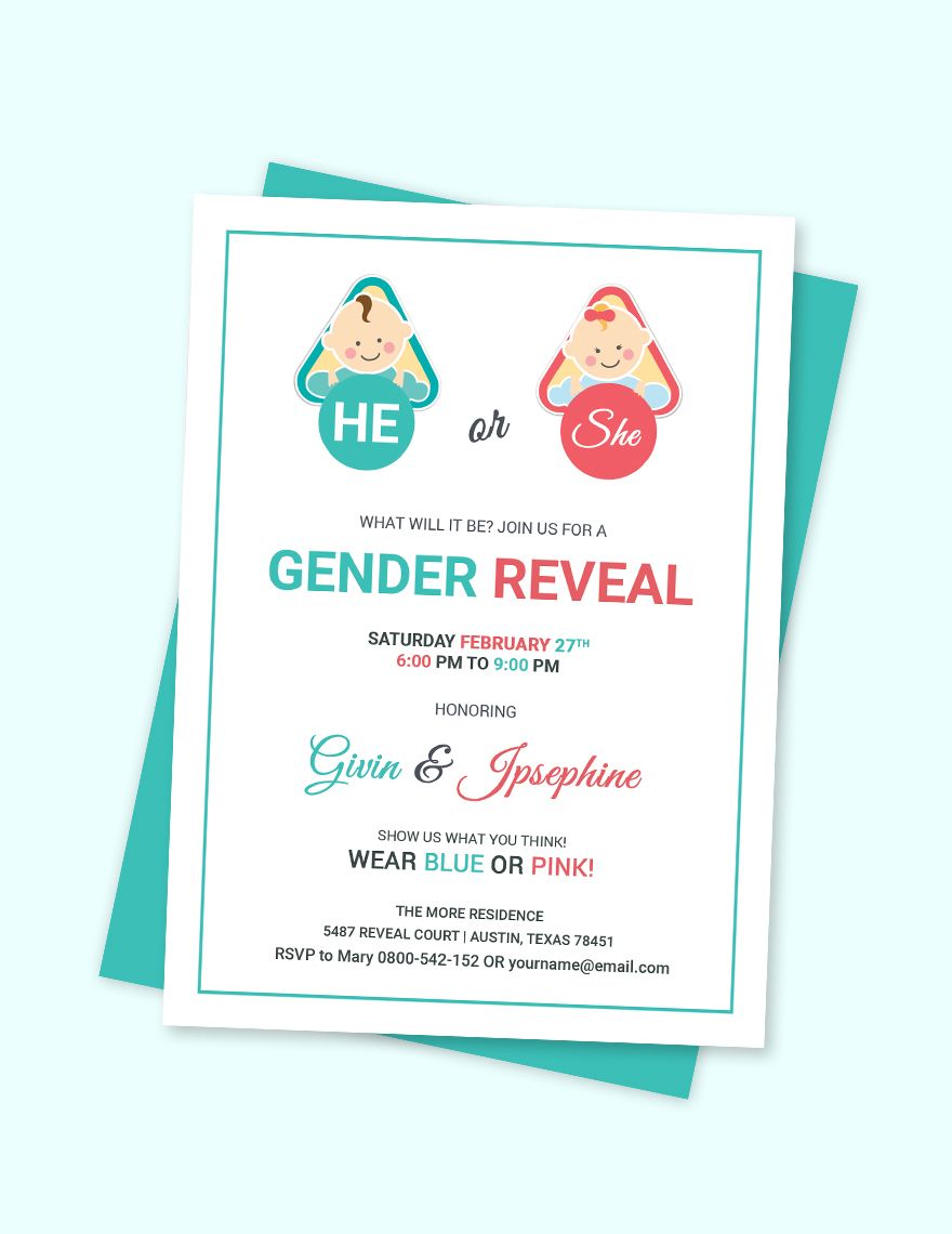 Baby Gender Reveal Invitation Card Template