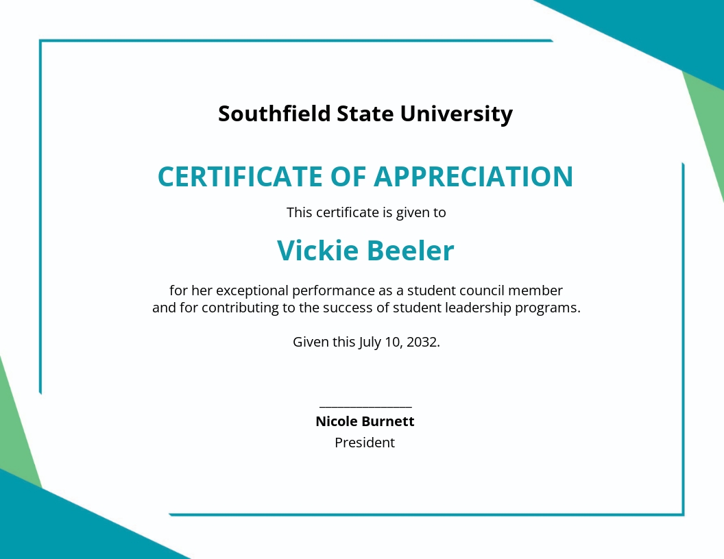 Certificate of Appreciation for Student Template - Google Docs, Illustrator, InDesign, Word, Outlook, Apple Pages, PSD, Publisher