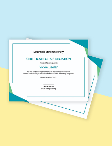 Student Certificate of Appreciation Template - Google Docs, Illustrator, InDesign, Word, Outlook, Apple Pages, PSD, Publisher