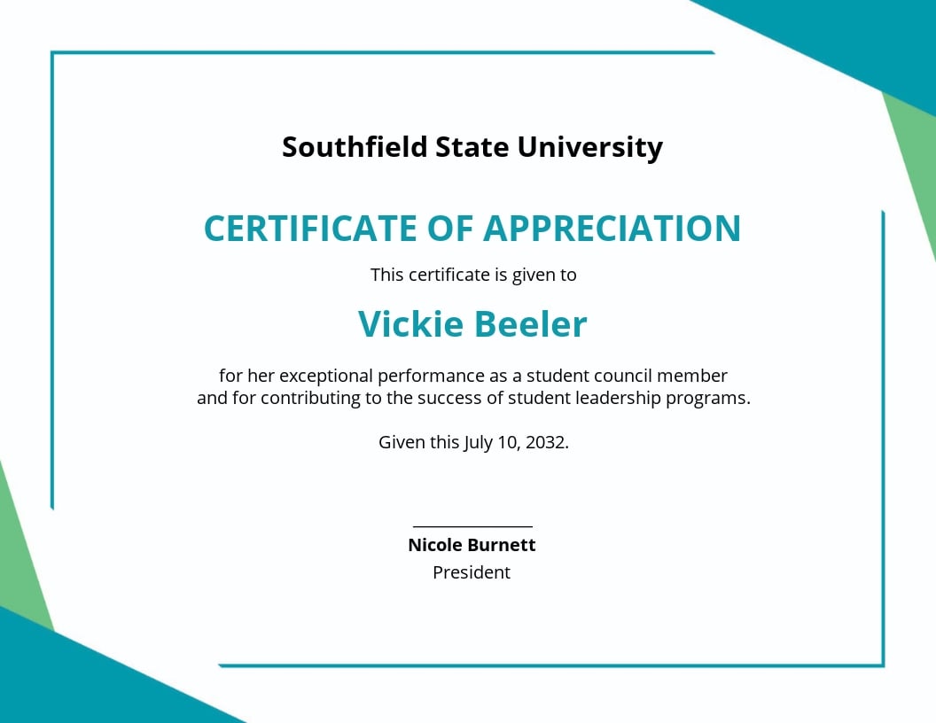 Certificate of Appreciation for Student Template - Google Docs, Illustrator, InDesign, Word, Outlook, Apple Pages, PSD, Publisher
