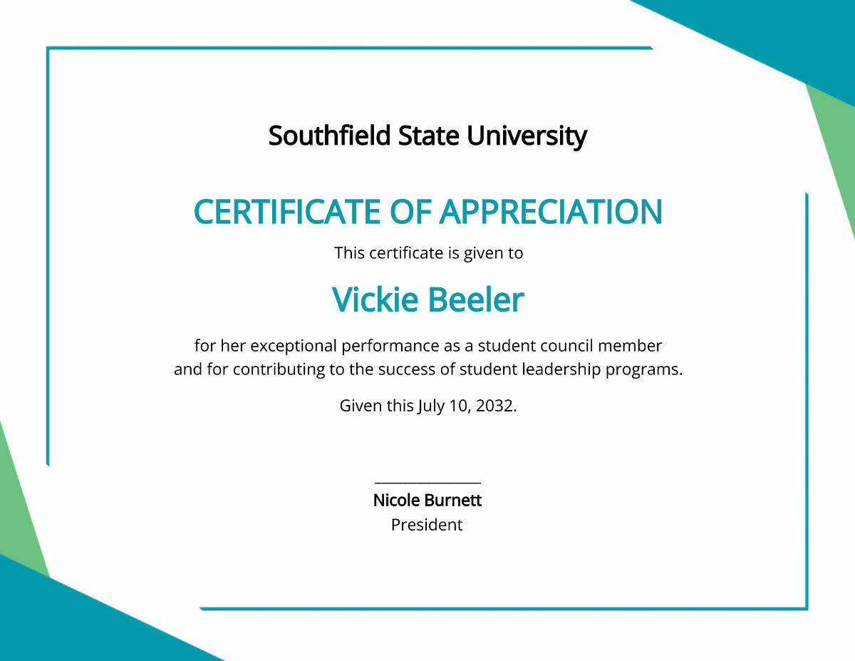 Student Certificate of Appreciation Template