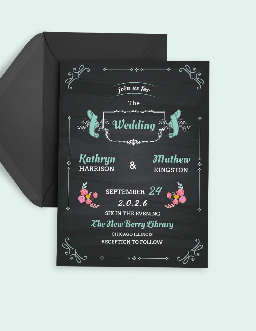 Chalkboard Wedding Invitation Card Template