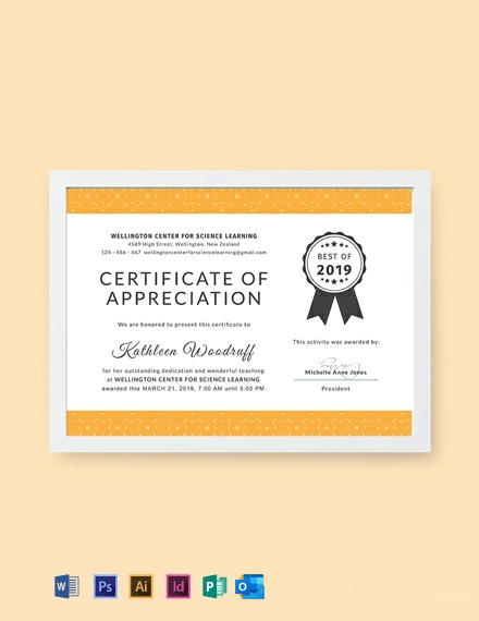 Free Certificate of Appreciation for Teacher Template