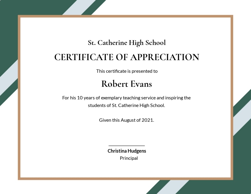 Certificate Of Appreciation For Teacher Template In Google Docs Illustrator Indesign Word Outlook Apple Pages Psd Publisher Template Net