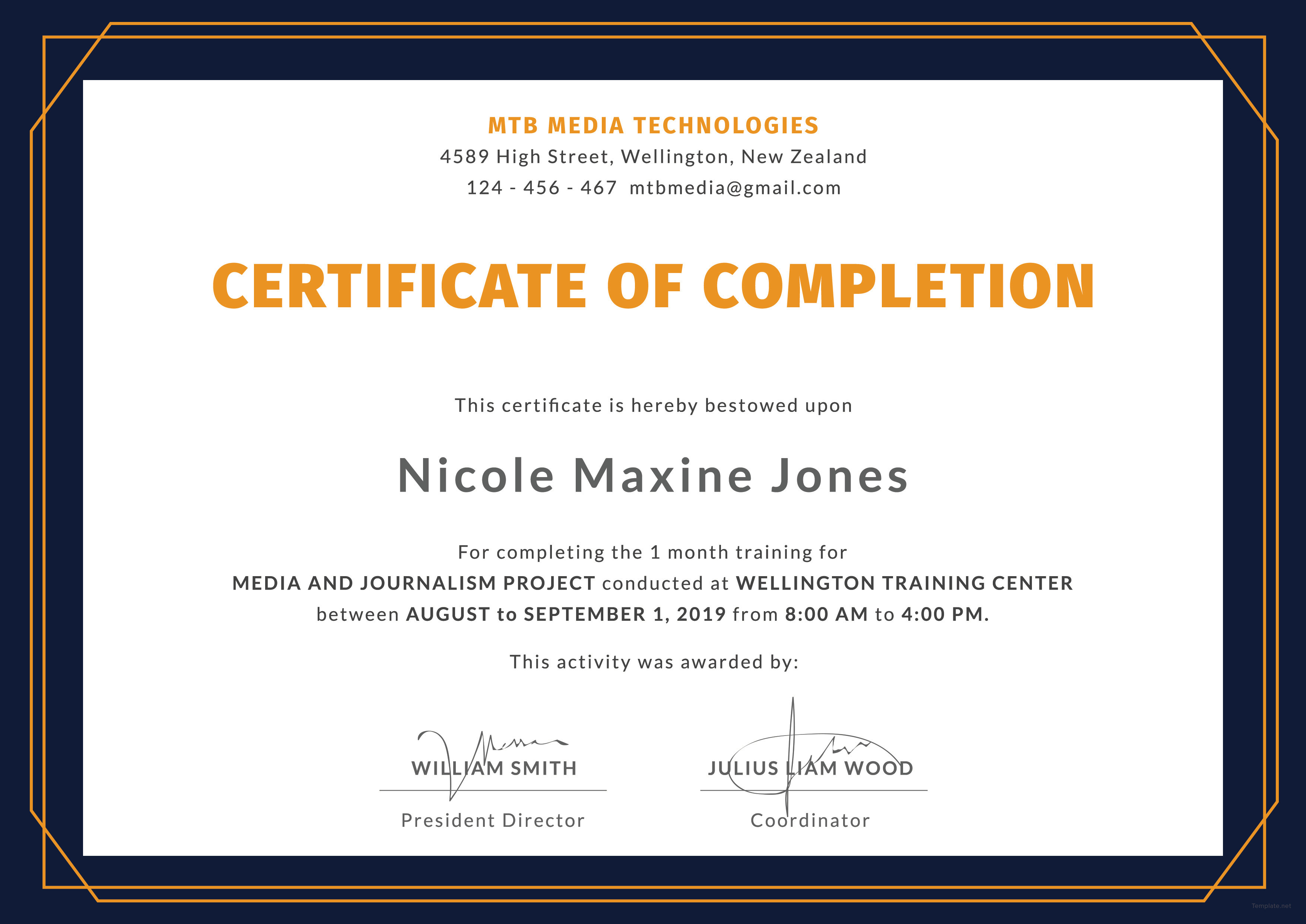 Free Training Completion Certificate Template In Adobe Photoshop