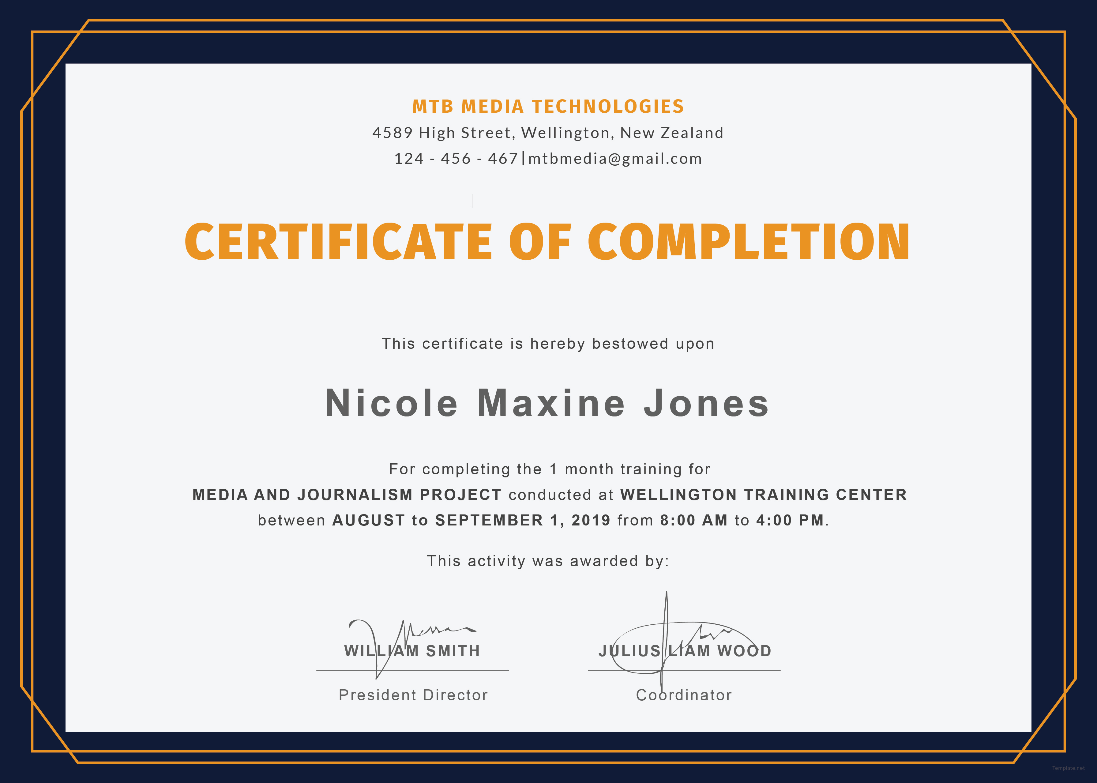 training completion certificate template