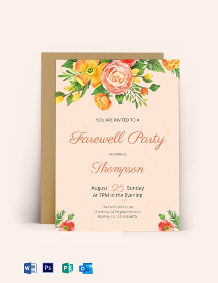 Floral Farewell Party Invitation Template Word Psd Publisher