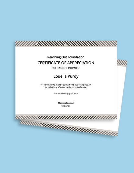 Volunteer Appreciation Certificate Template - Google Docs, Illustrator, InDesign, Word, Outlook, Apple Pages, PSD, Publisher