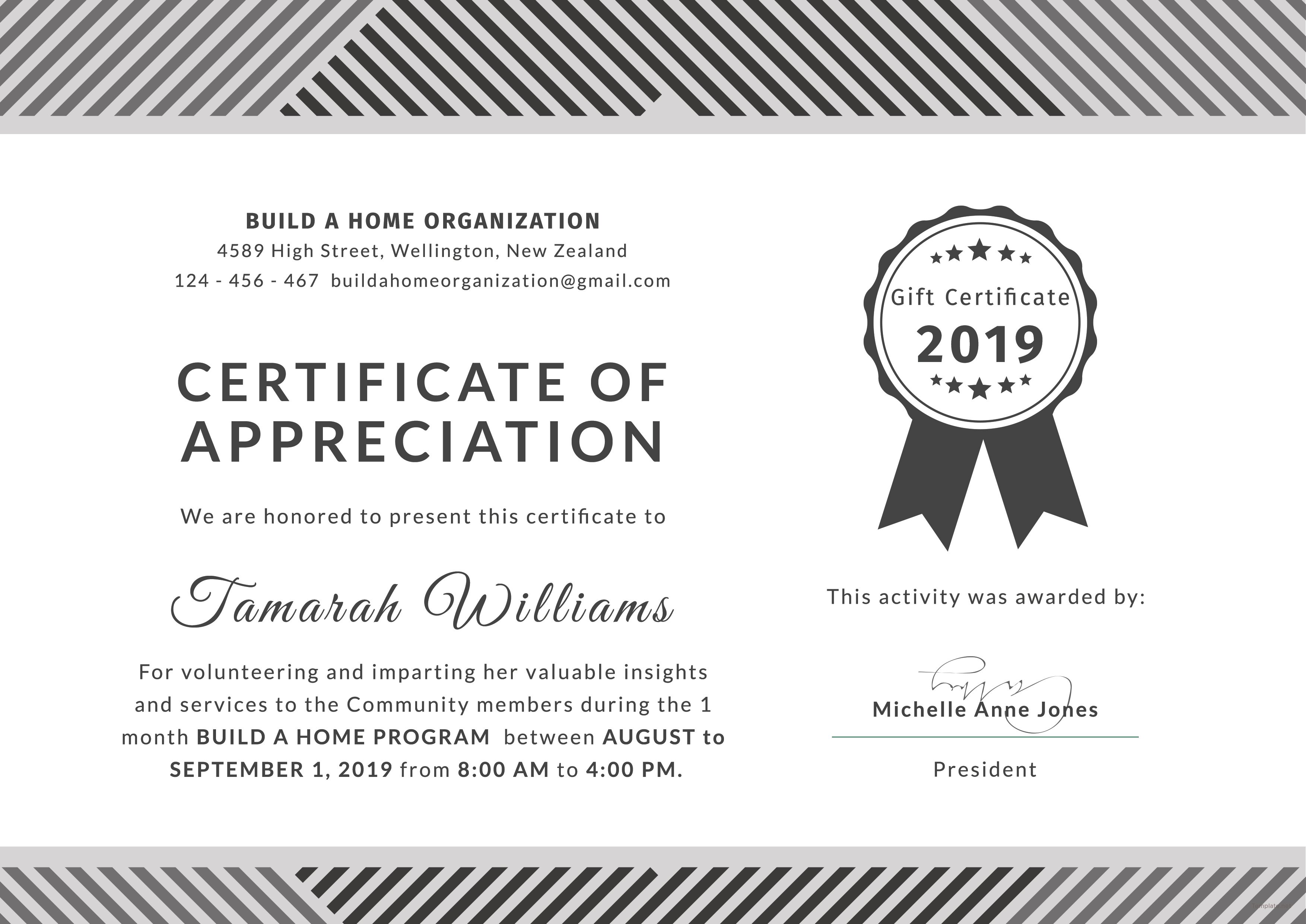Volunteer Certificate Of Appreciation