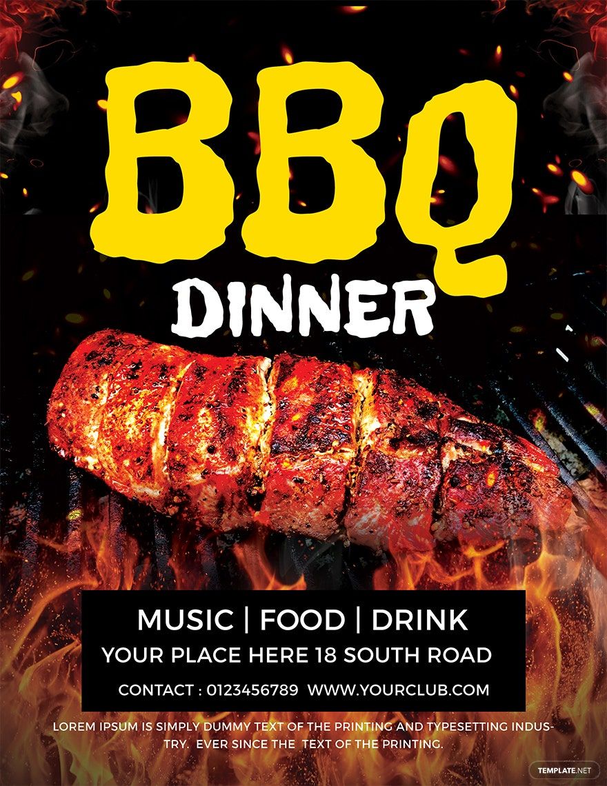 Dinner BBQ Flyer Template in Word, Google Docs, Illustrator, PSD, Apple Pages, Publisher