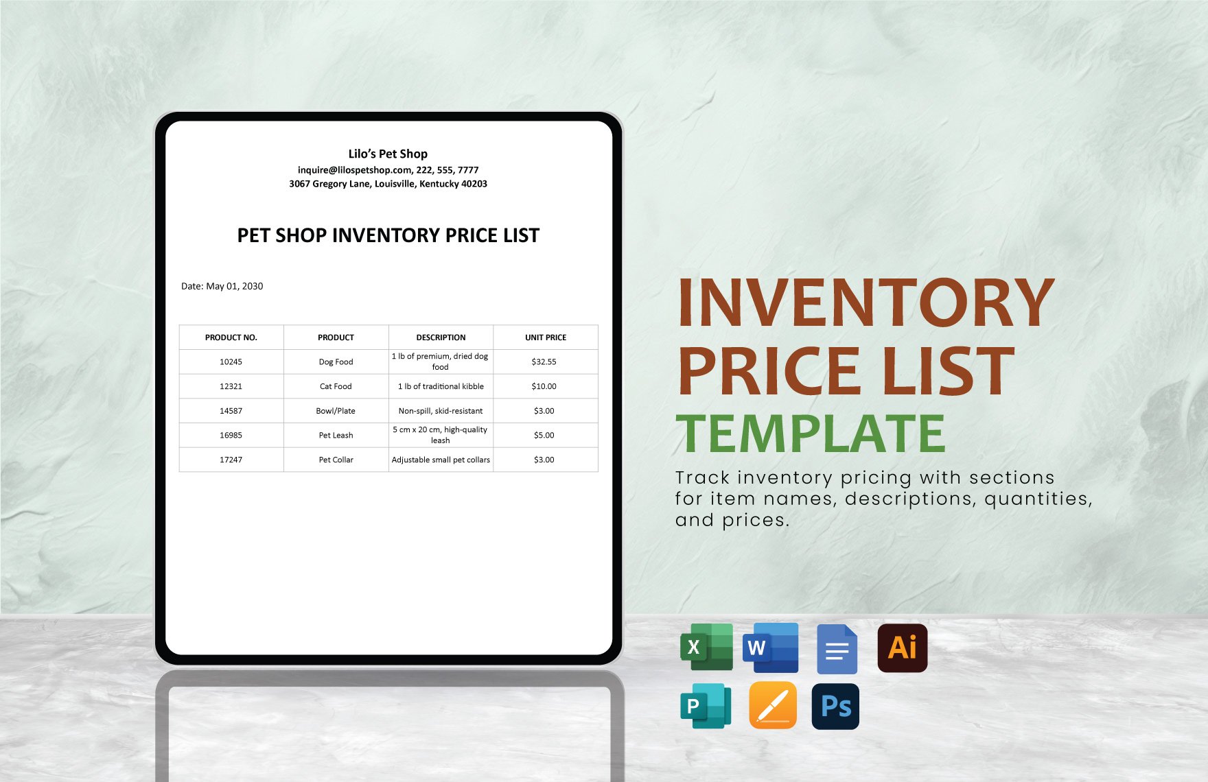 Inventory Price List Template in Google Sheets, Illustrator, Apple Pages, Publisher, PSD, Word, Google Docs - Download | Template.net