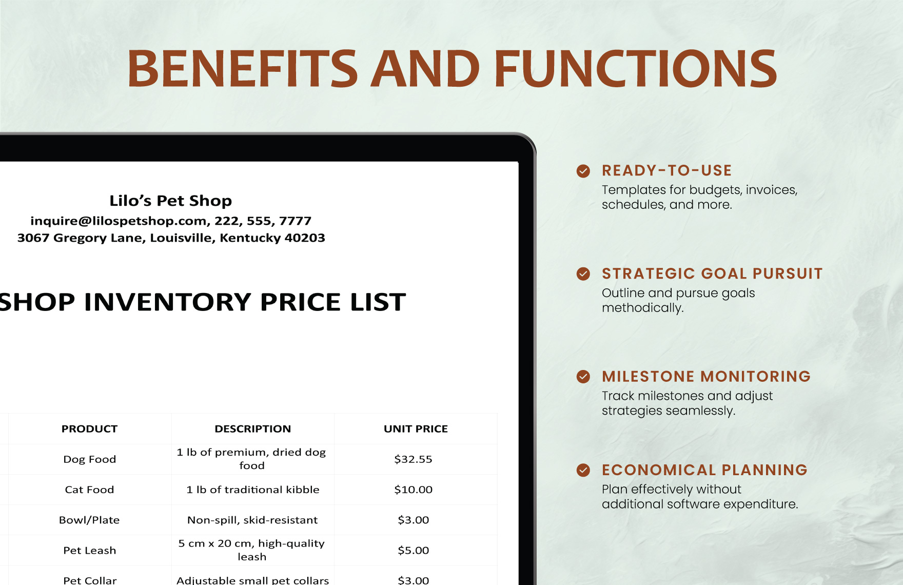 Inventory Price List Template