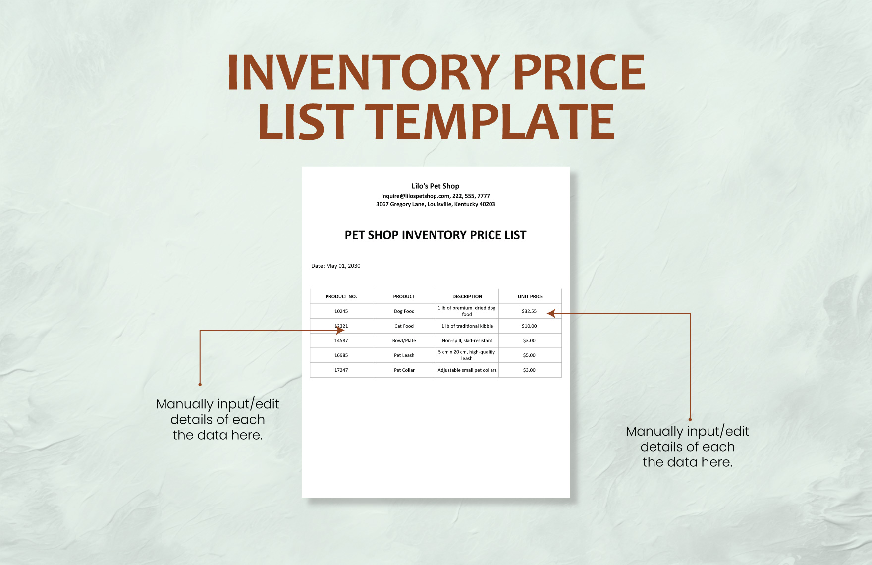 Inventory Price List Template