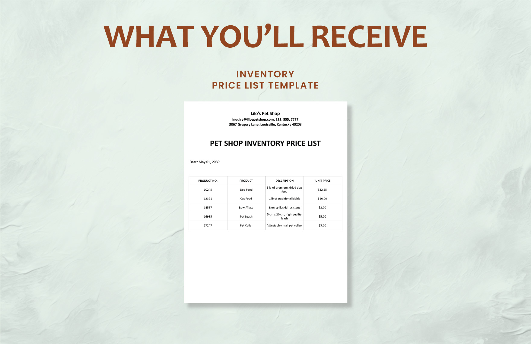 Inventory Price List Template