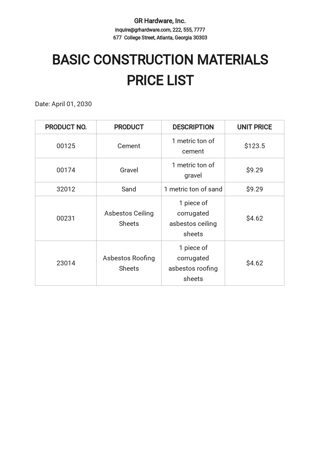 FREE Price List Templates in Adobe PDF