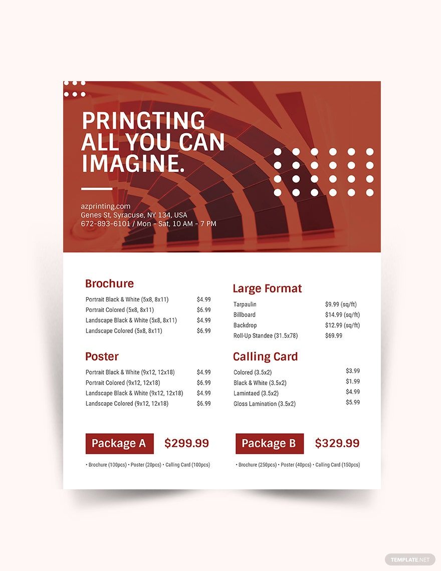 Free Printing Price List Template Google Docs Illustrator Word 