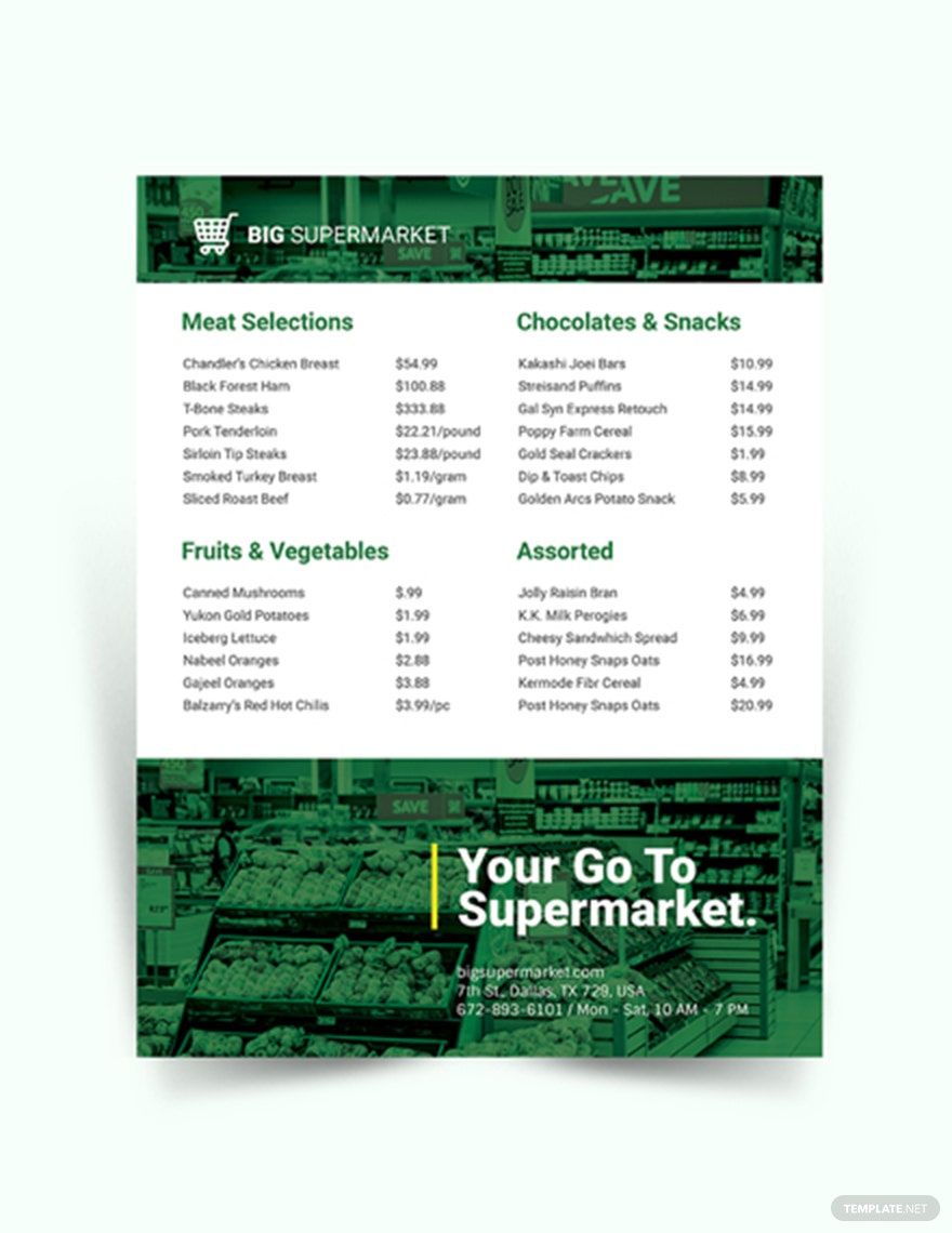 Sample Product Price list Template