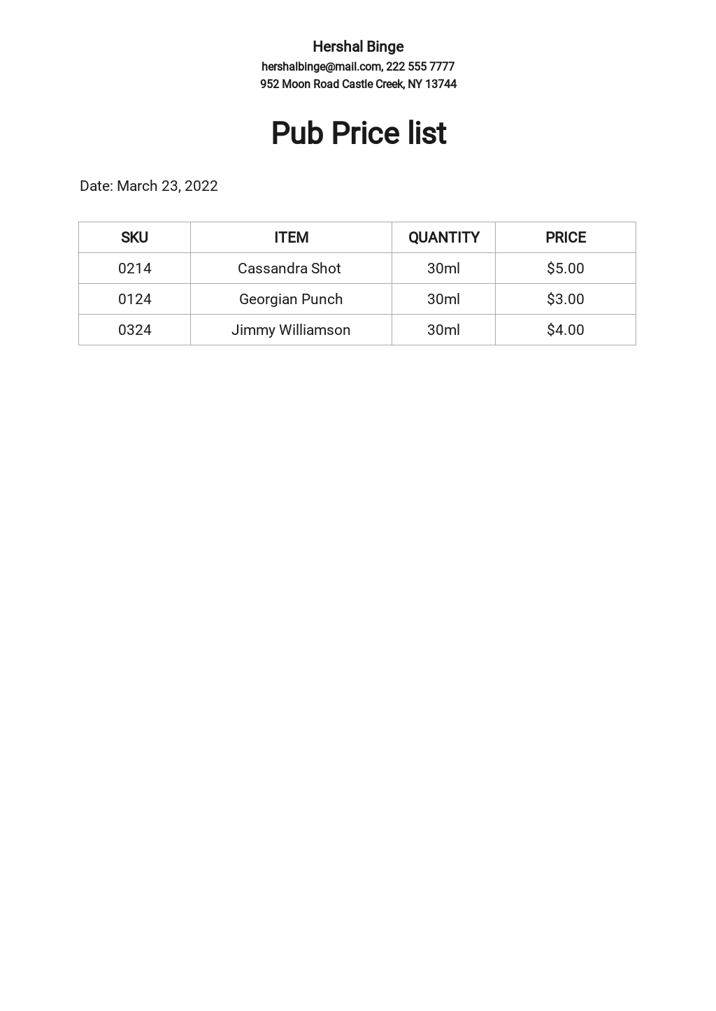 bar-price-list-template