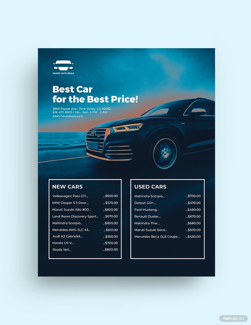 Free Auto Price List Template