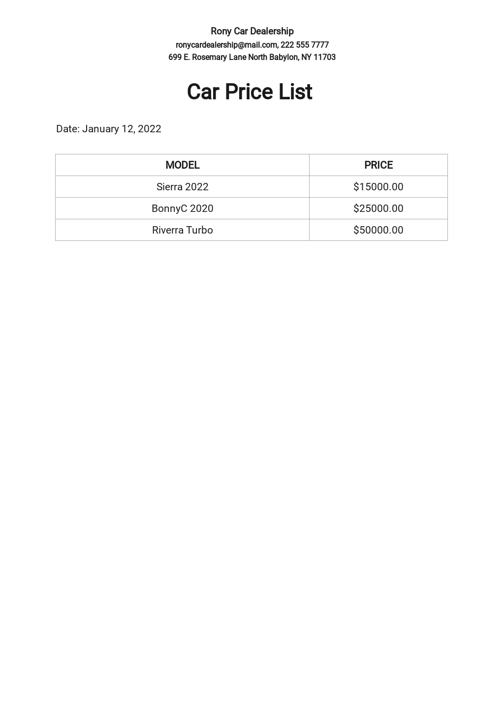 FREE Price List Templates in Adobe PDF