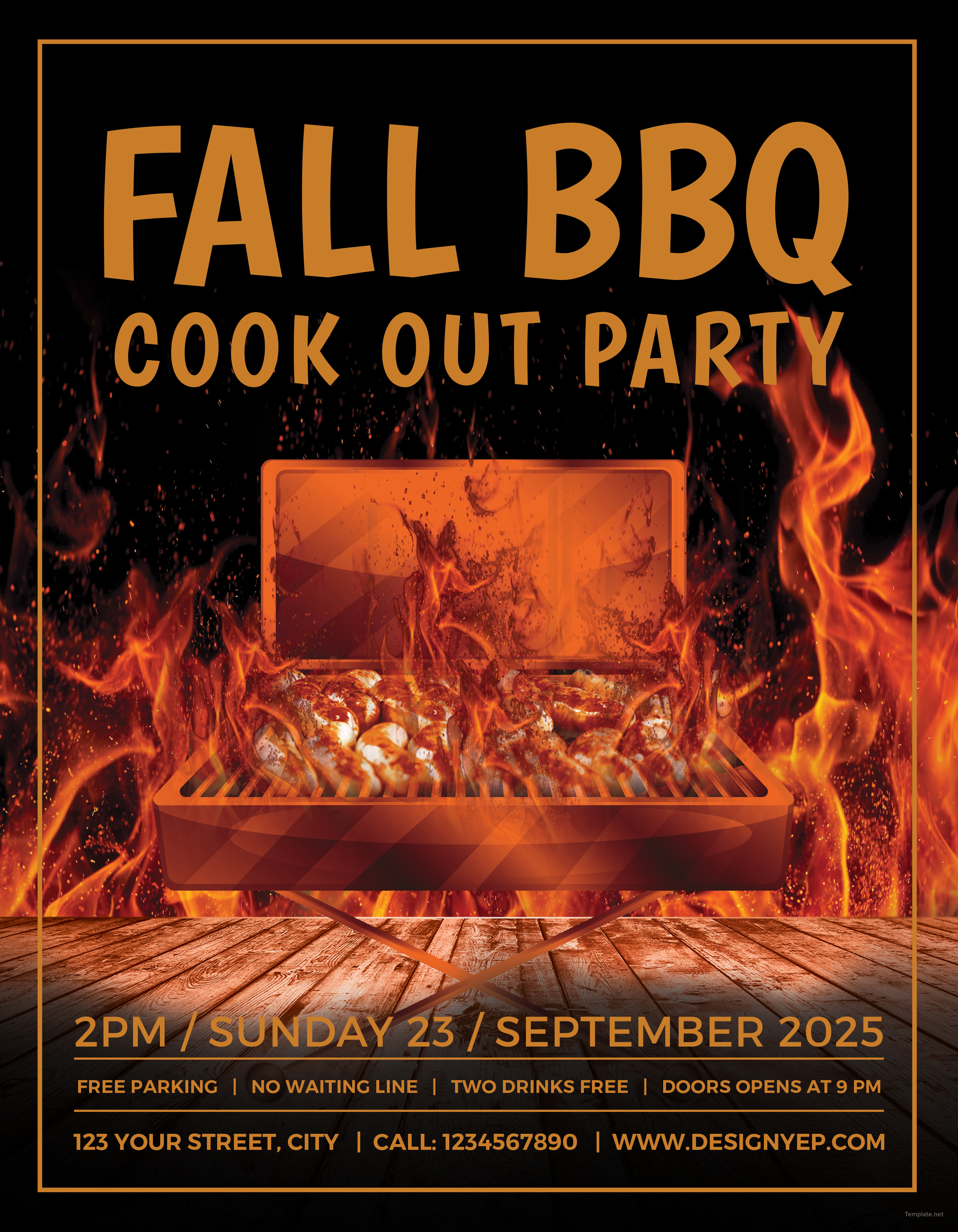 Free Fall BBQ Party Flyer Template In Adobe Photoshop Illustrator 