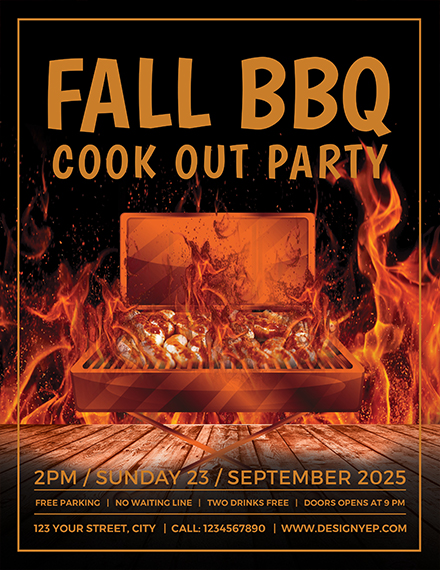 free fall bbq party flyer template 1x