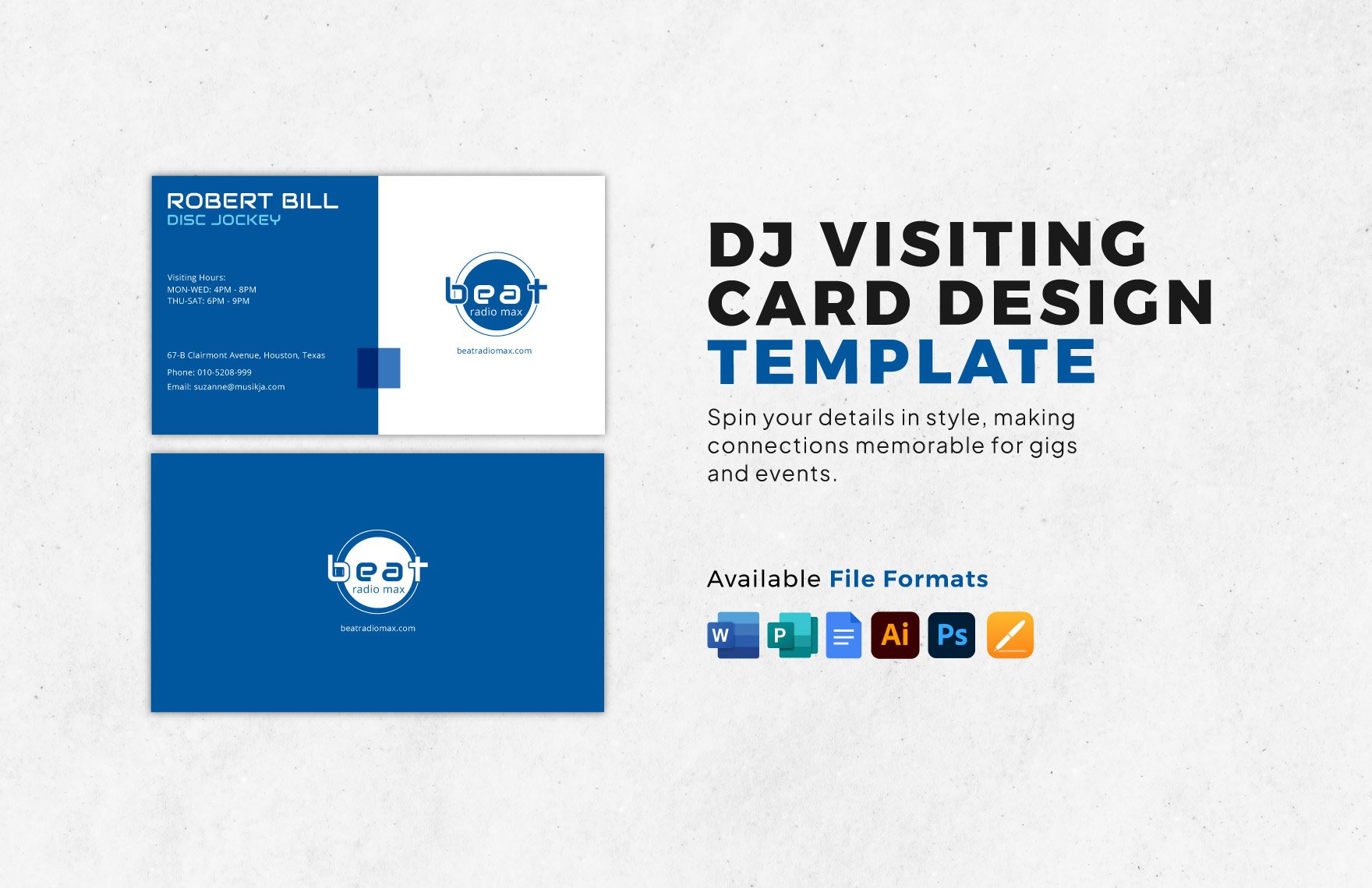 Dj Visiting Card Design Template in Word, Google Docs, Illustrator, PSD, Apple Pages, Publisher