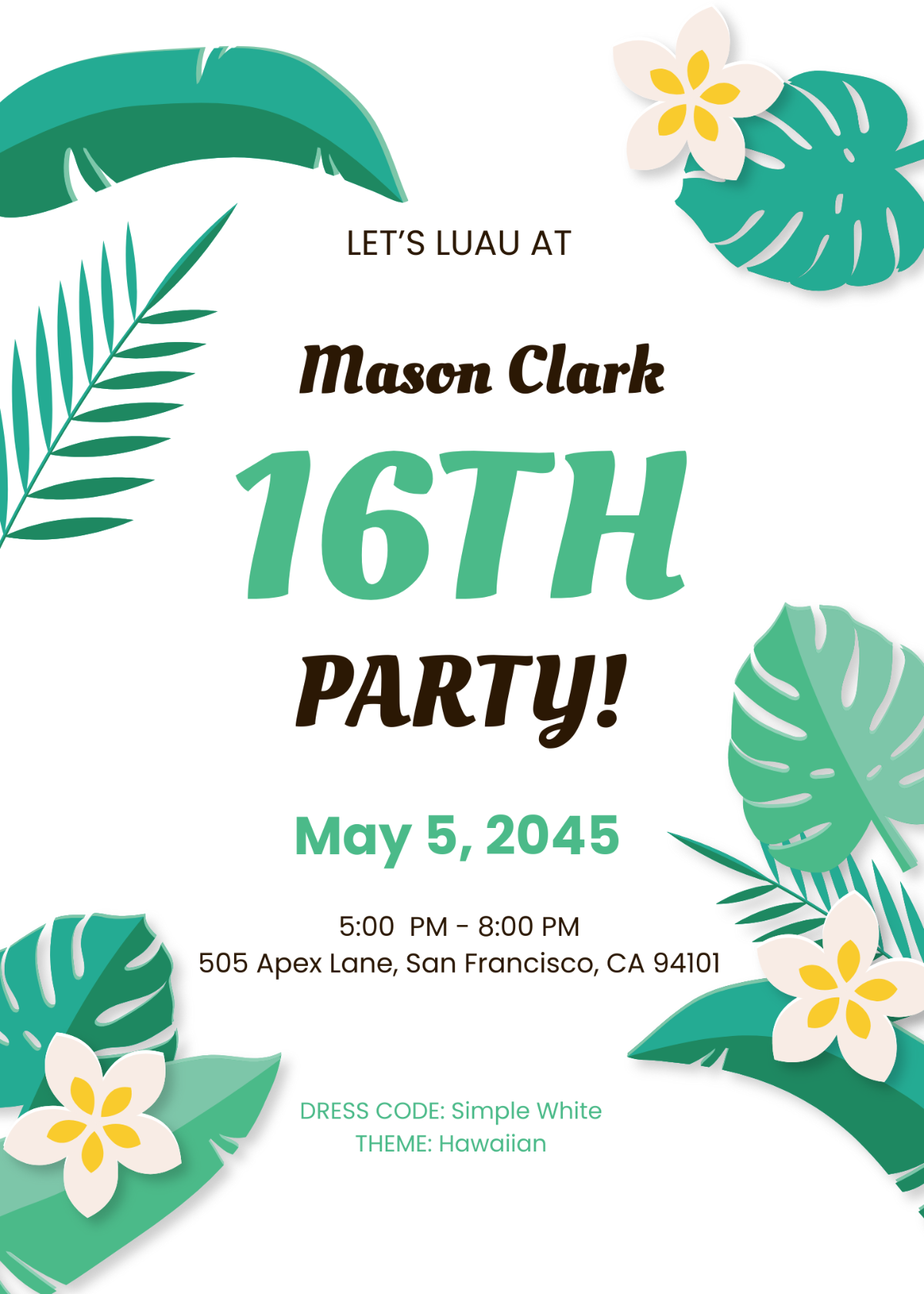 Luau Party Sweet 16 Invitation