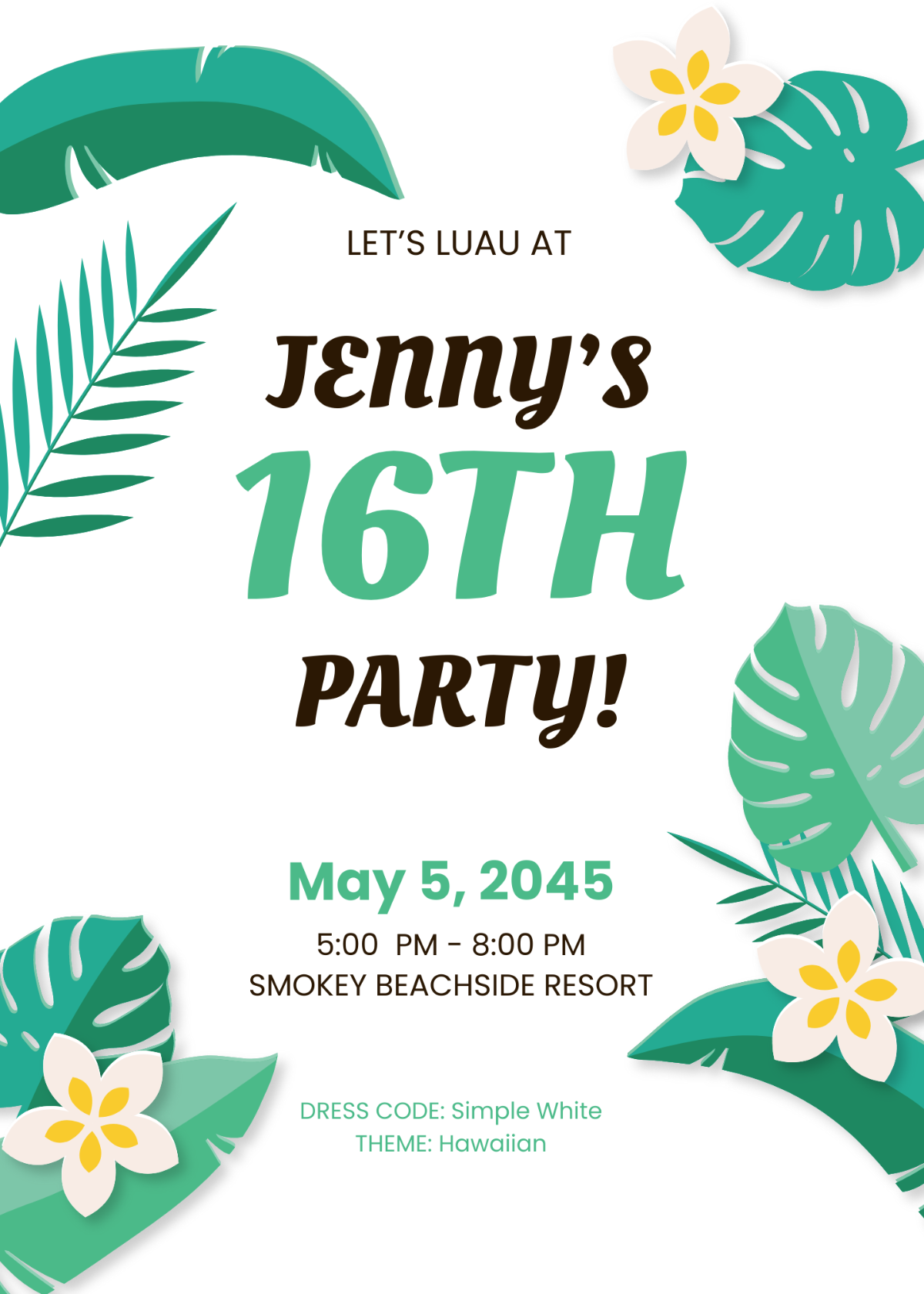 Luau Party Sweet 16 Invitation Template