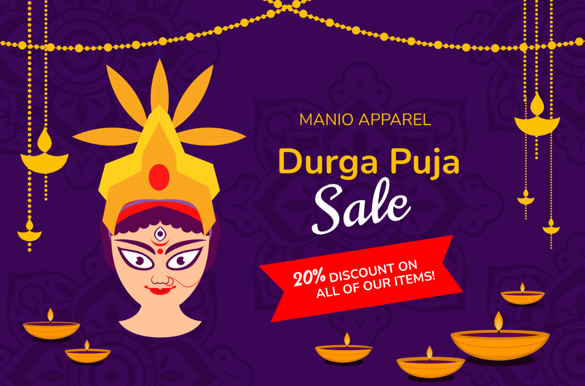 Free Durga Puja Sale Banner Template to Edit Online