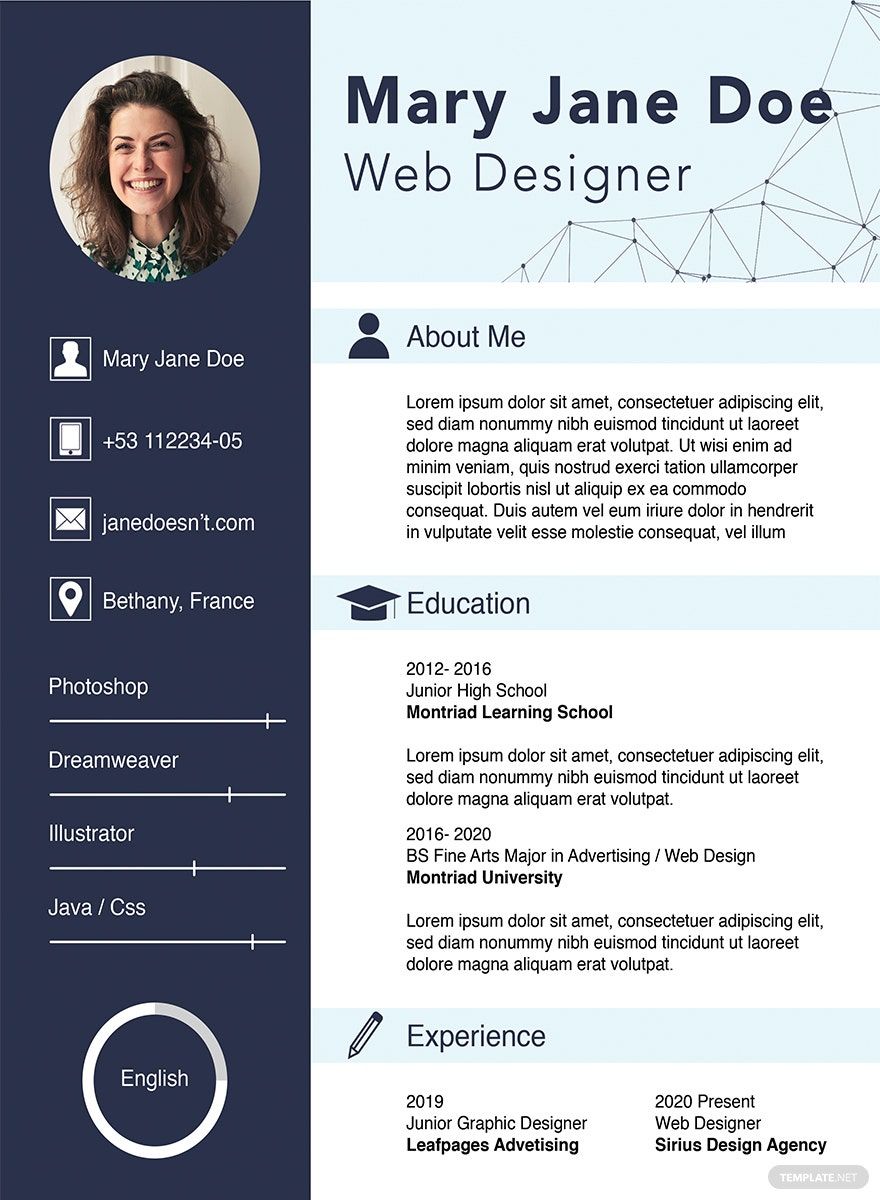 Web Designer Fresher CV Template in PSD Download