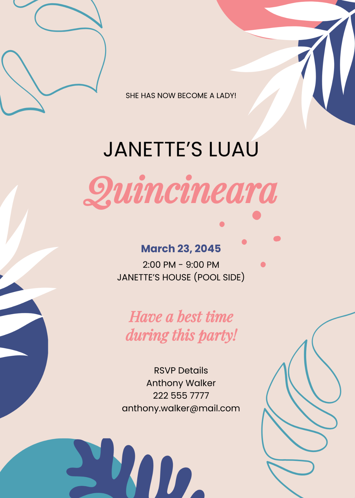 Luau Quincineara Fifteenth Party Invitation Template - Edit Online & Download