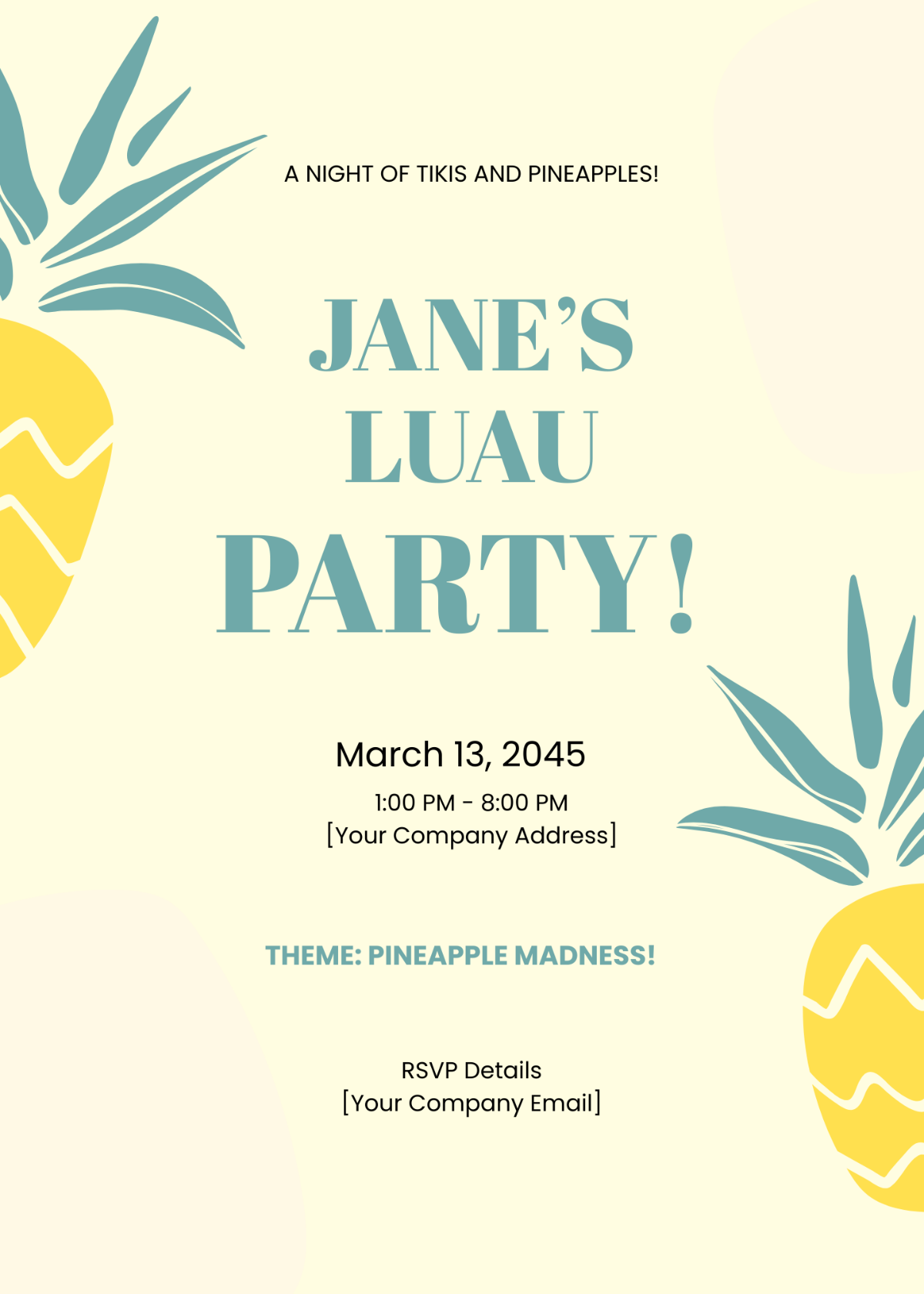 Pineapple Luau Birthday Invitation Template