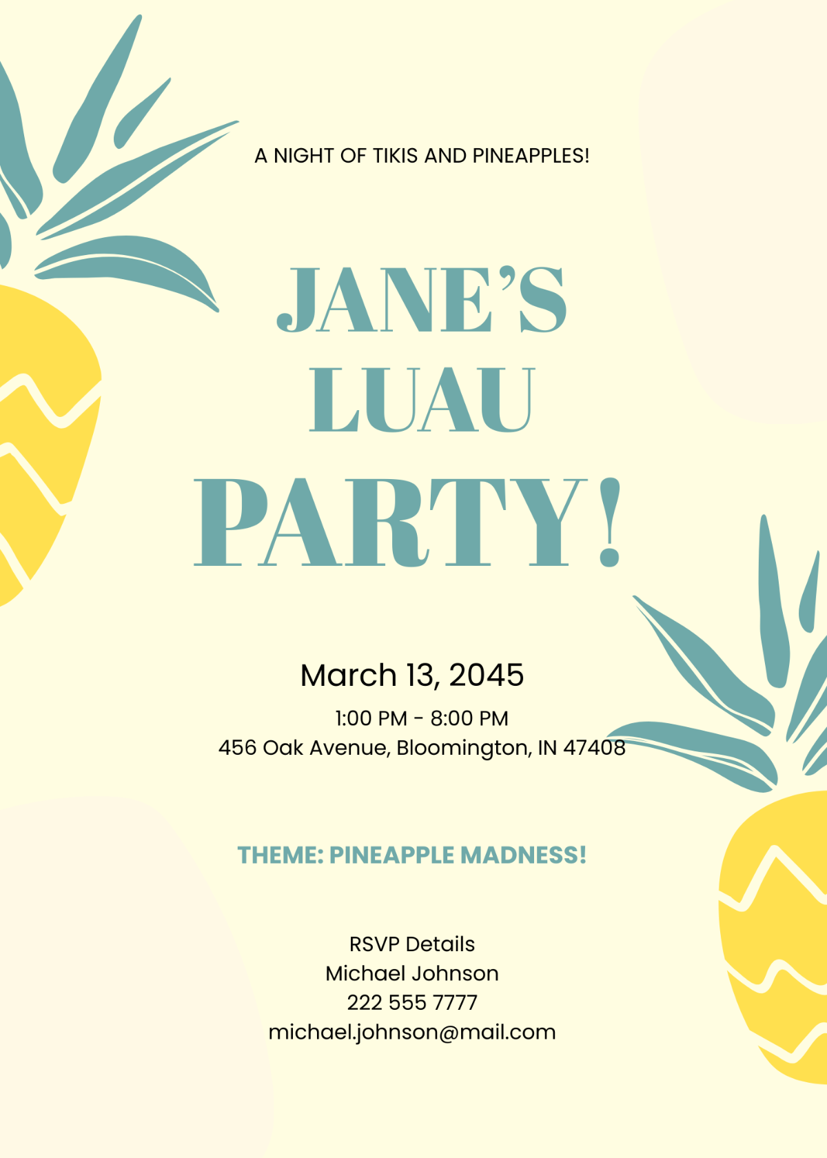 Pineapple Luau Birthday Invitation Template