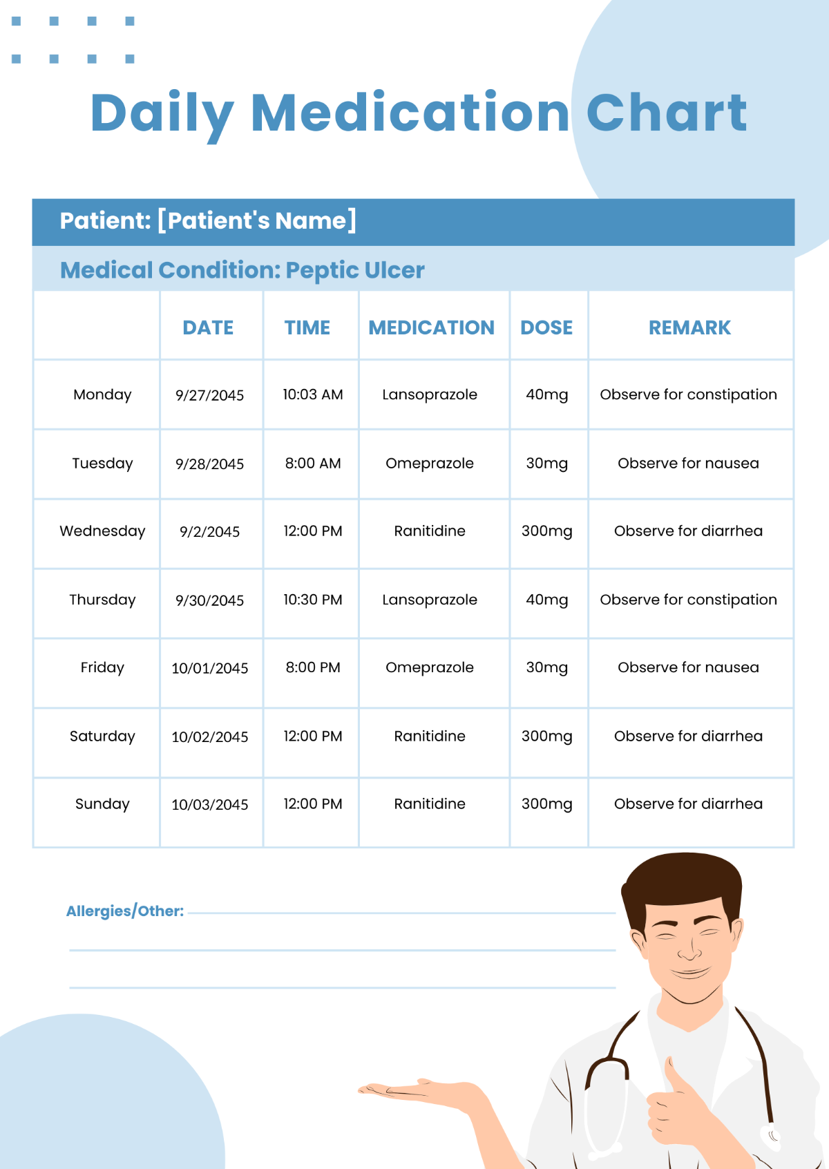 Daily Medication Chart Template