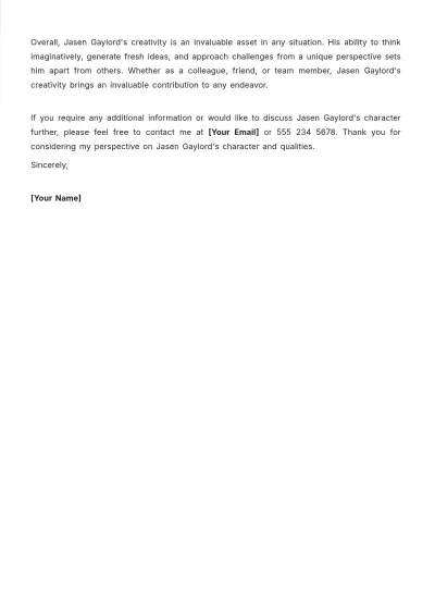 Free Character Statement Letter Template to Edit Online