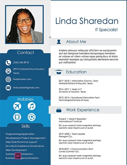Simple IT Professional Resume Template - InDesign