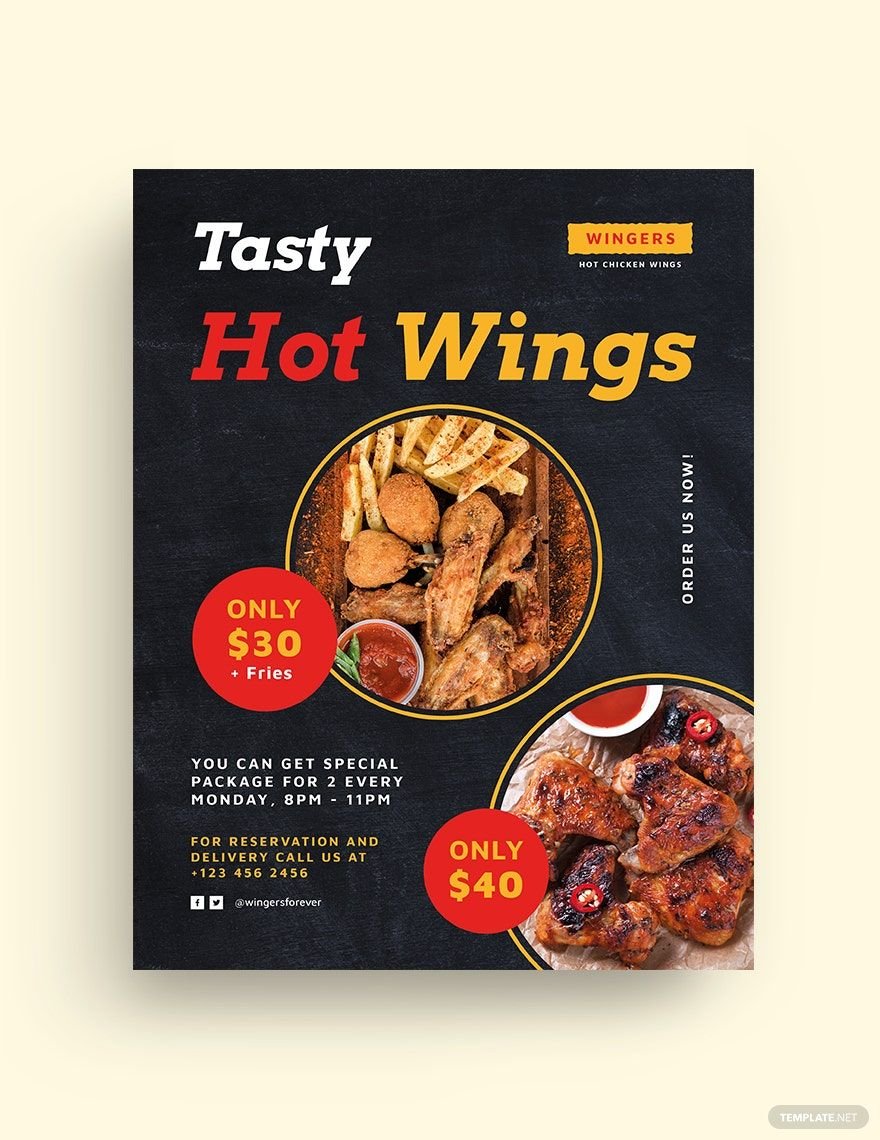 Hot Wings Flyer Template in Word, Google Docs, Illustrator, PSD, Apple Pages, Publisher, InDesign