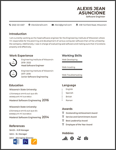 Software Quality Engineer CV Template - Word, Apple Pages, PSD