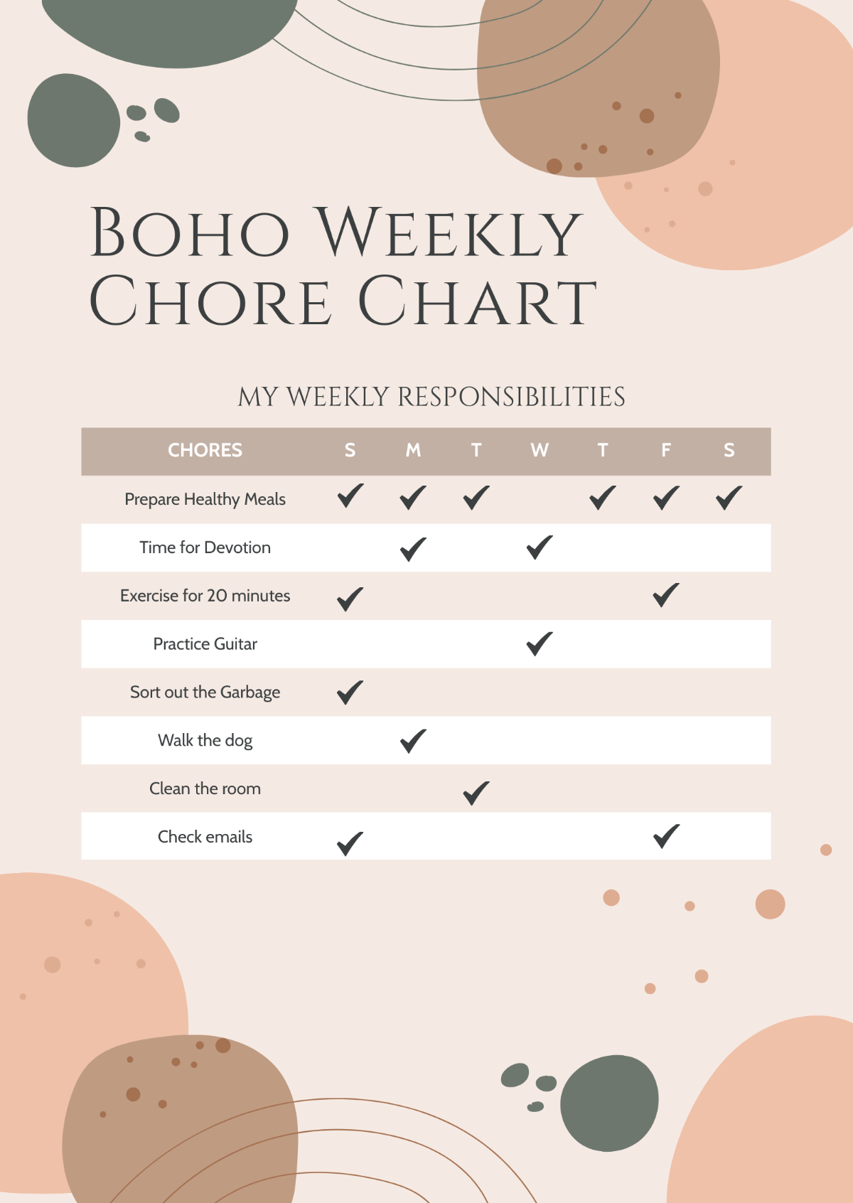 Boho Weekly Chore Chart Template