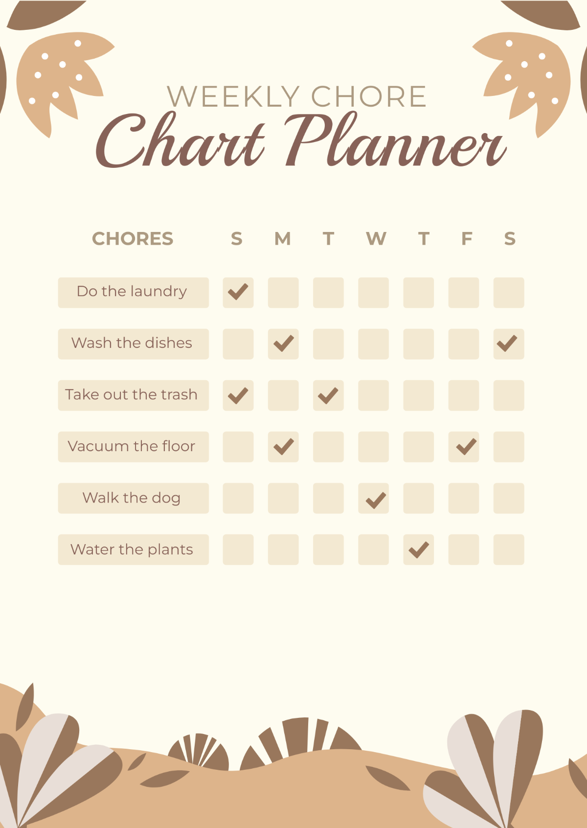 Weekly Chore Chart Planner Template