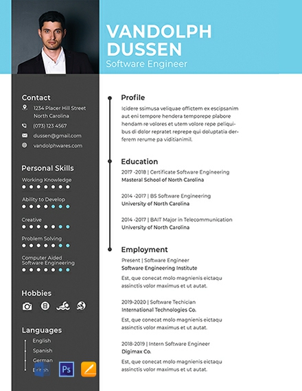 Resume for Experienced Software Engineer Template - Word, Apple Pages, PSD