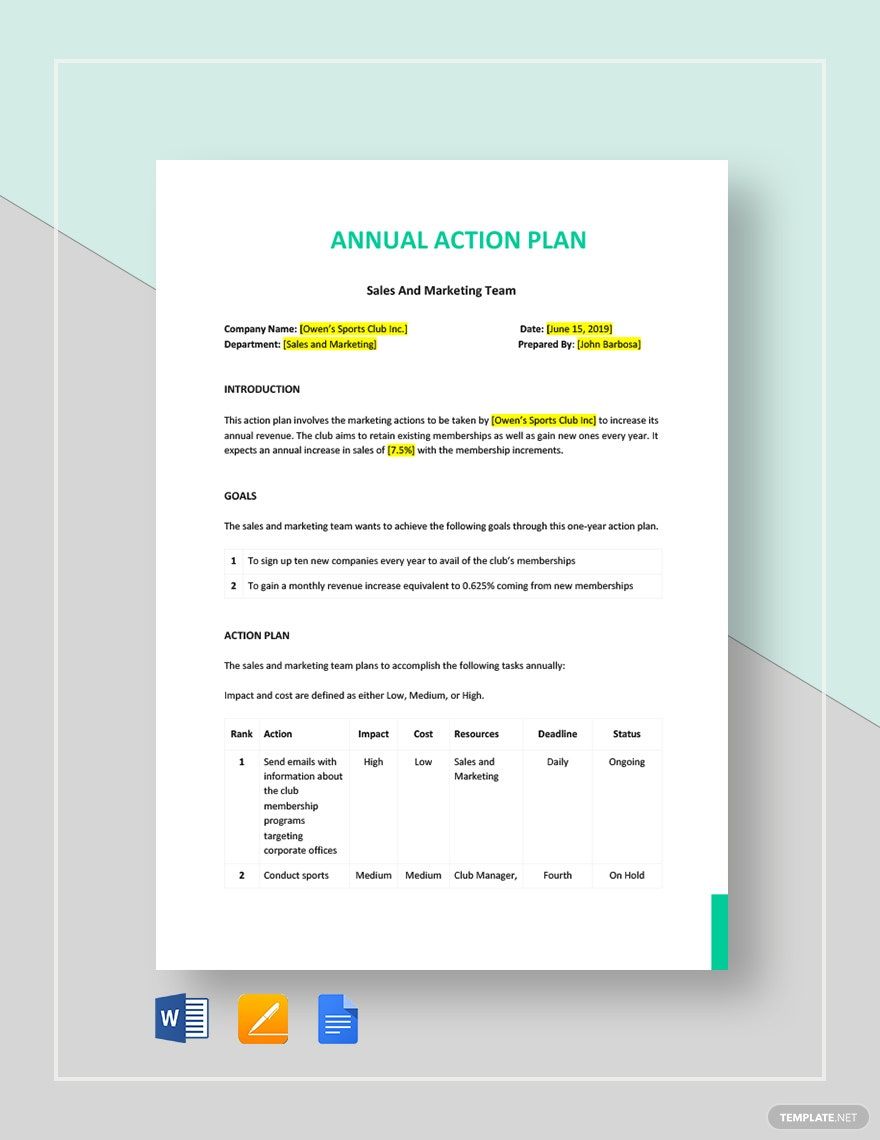 1-Year or Annual Action Plan Template