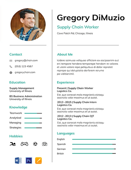 Supply Chain Resume Template - Word, Apple Pages, PSD