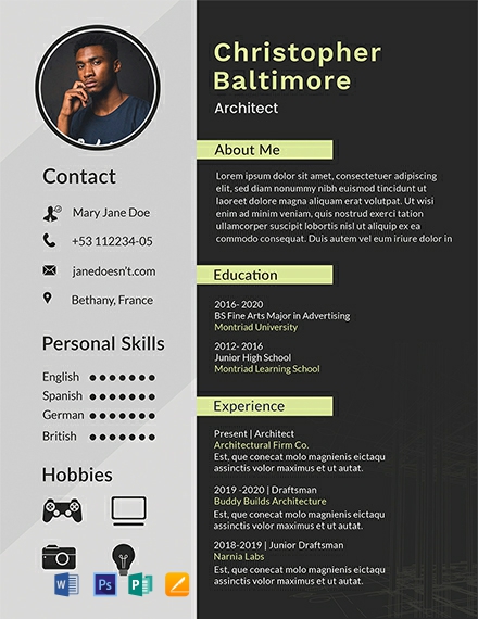 Architect Resume Template - Word, Apple Pages, PSD, Publisher