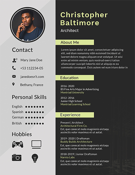 FREE Architect Resume Template: Download 200  Resume Templates in PSD