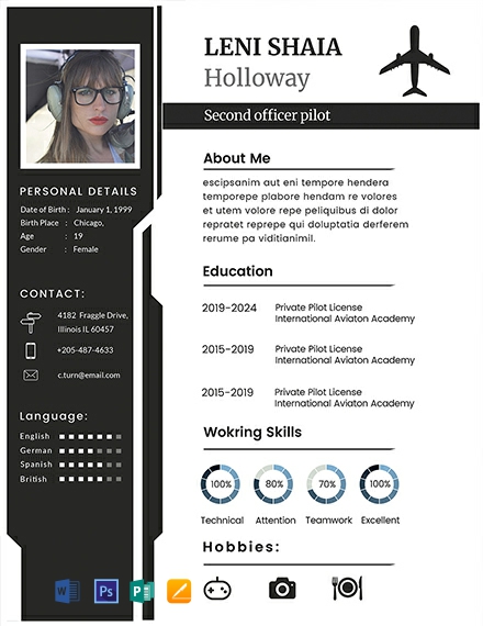 Pilot CV Template - Word, Apple Pages, PSD, Publisher
