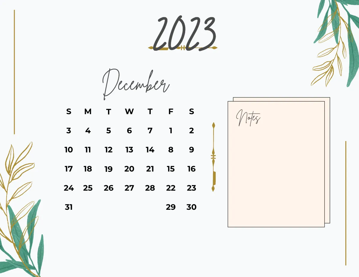 Free Calligraphy 2023 Calendar Template to Edit Online